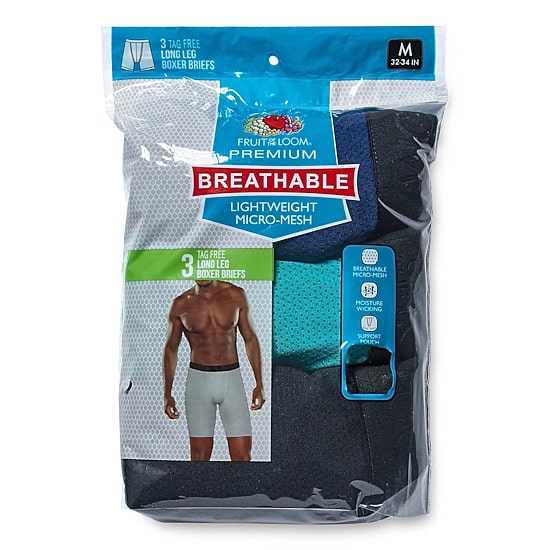 Fruit of the Loom Breathable 2.0 Mens 3 Pack Long Leg Boxer Briefs Bc3ll7c