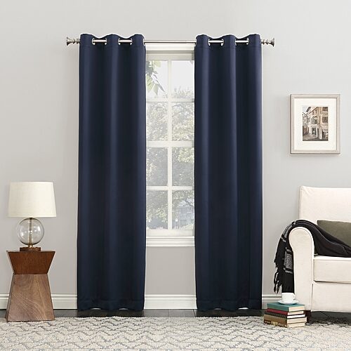 Sun Zero Evan Grommet Top Energy Saving Blackout Single Curtain Panel, One Size, Blue