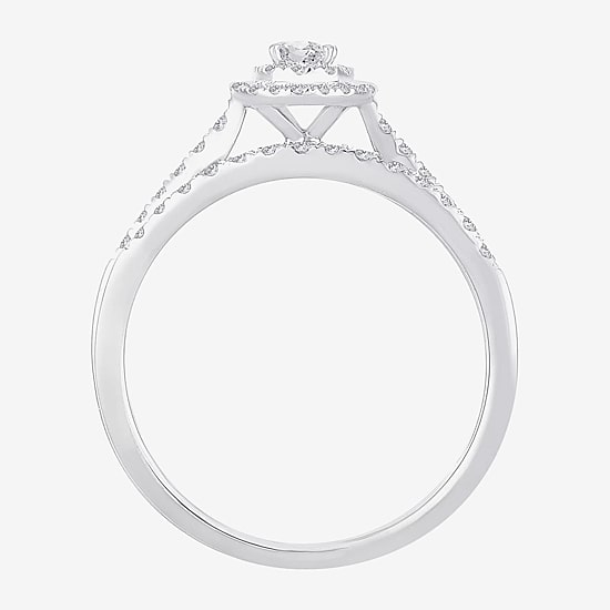 Oval 1/2 CT.T.W. Natural Diamond Side Stone Halo Bridal Set in 10K or 14K White Gold