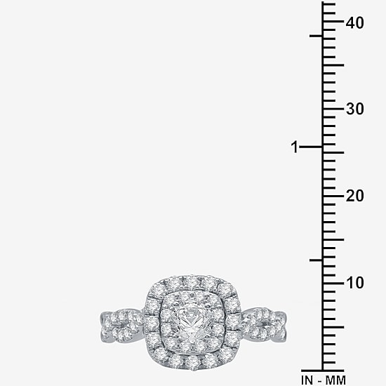 (H-I / I1) Womens 1 1/2 CT. T.W. Lab Grown White Diamond 10K Gold Cushion Side Stone Halo Bridal Set
