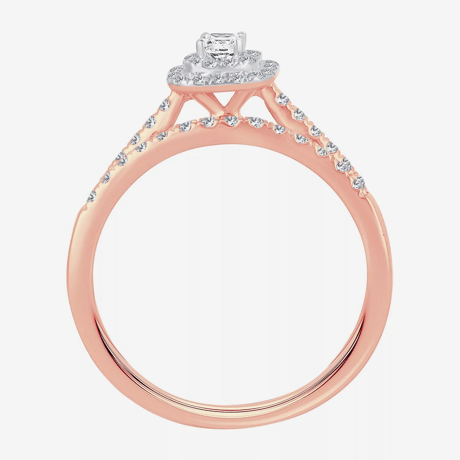 1/2 CT.T.W. Natural Diamond Side Stone Halo Bridal Set 10K or 14K Gold