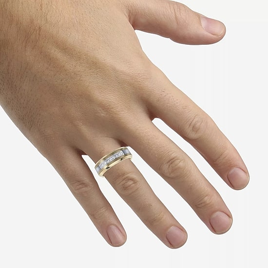 Mens 8MM 1/5 CT. Natural White Diamond Tungsten Wedding Band