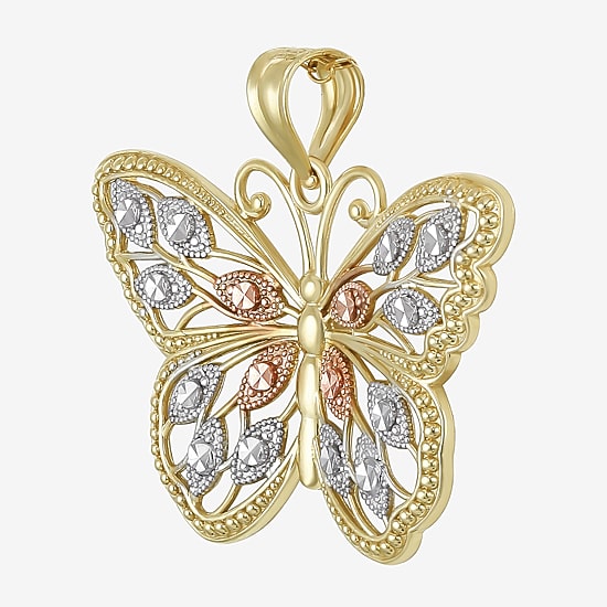 10K Tri-Tone Gold Butterfly Pendant