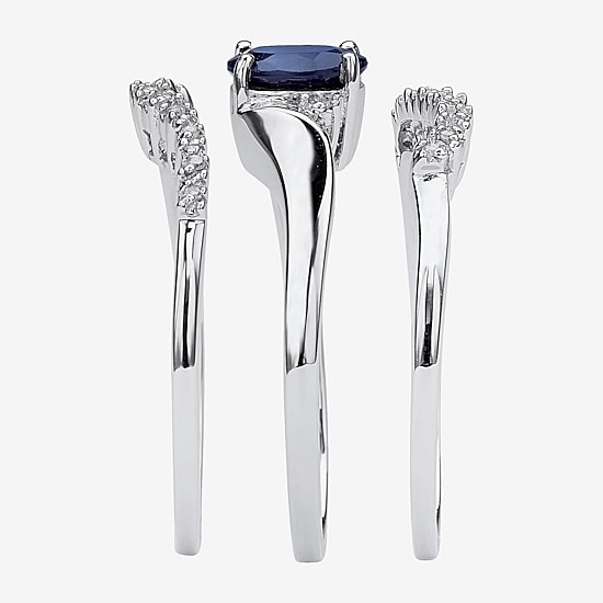 DiamonArt® Womens 1 1/10 CT. T.W.  Genuine Blue Sapphire Platinum Over Silver Oval Bridal Set