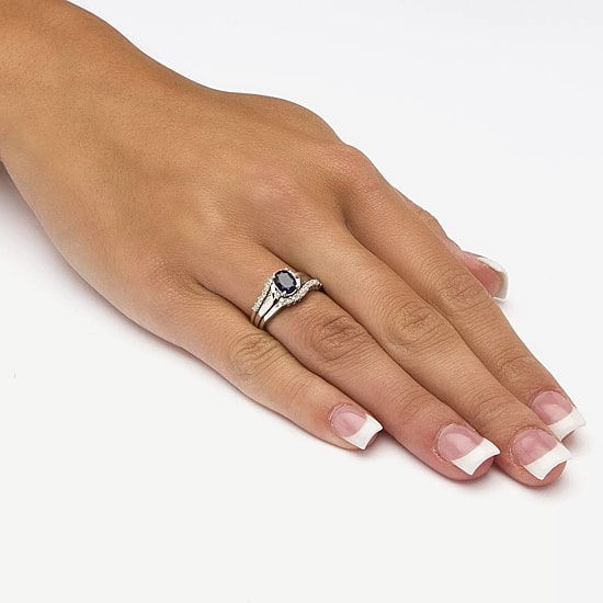 DiamonArt® Womens 1 1/10 CT. T.W.  Genuine Blue Sapphire Platinum Over Silver Oval Bridal Set