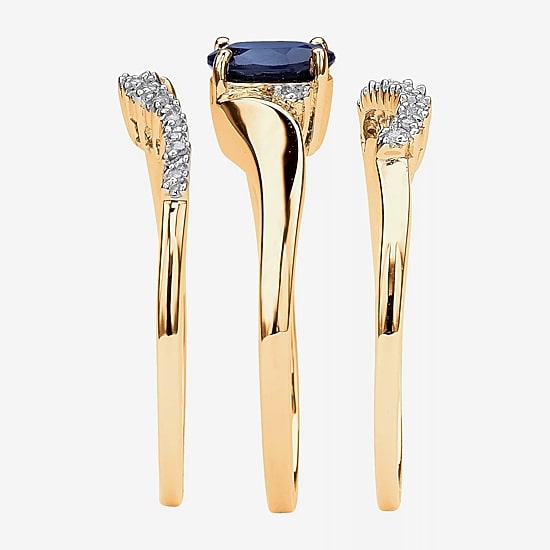 DiamonArt® Womens 1 1/10 CT. T.W.  Genuine Blue Sapphire 18K Gold Over Silver Oval Bridal Set