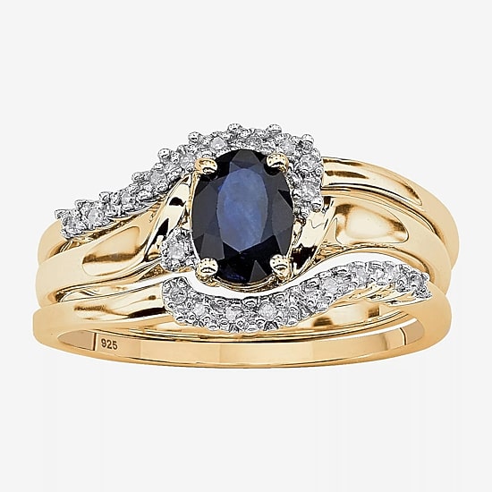 DiamonArt® Womens 1 1/10 CT. T.W.  Genuine Blue Sapphire 18K Gold Over Silver Oval Bridal Set