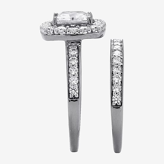 DiamonArt® Womens 2 1/2 CT. T.W. Lab Created White Sapphire Platinum Over Silver Square Bridal Set