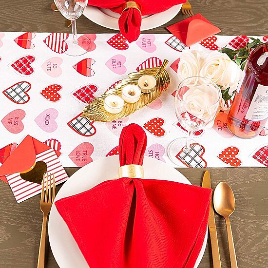 Design Imports Sweet Hearts Print Table Runner