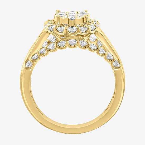 Effy Final Call Limited Quantities! Womens 2 CT. T.W. Natural White Diamond 14K Gold Halo Side Stone Cocktail Ring