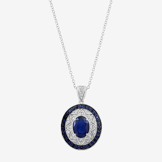 Effy Final Call Limited Quantities! Womens 1/10 CT. T.W. Genuine Blue Sapphire Sterling Silver Oval 16 Inch Pendant Necklace
