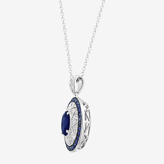 Effy Final Call Limited Quantities! Womens 1/10 CT. T.W. Genuine Blue Sapphire Sterling Silver Oval 16 Inch Pendant Necklace