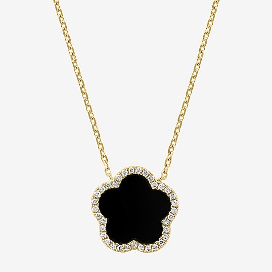Effy Final Call Limited Quantities! Womens 1/6 CT. T.W. Genuine Black Onyx 14K Gold Clover 16 Inch Pendant Necklace
