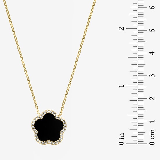 Effy Final Call Limited Quantities! Womens 1/6 CT. T.W. Genuine Black Onyx 14K Gold Clover 16 Inch Pendant Necklace