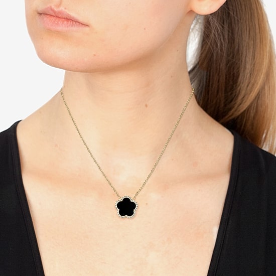 Effy Final Call Limited Quantities! Womens 1/6 CT. T.W. Genuine Black Onyx 14K Gold Clover 16 Inch Pendant Necklace