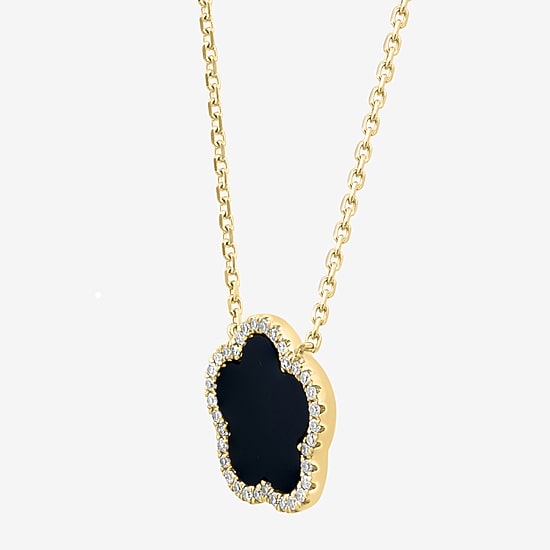 Effy Final Call Limited Quantities! Womens 1/6 CT. T.W. Genuine Black Onyx 14K Gold Clover 16 Inch Pendant Necklace