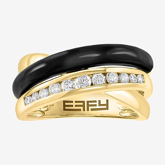 Effy Final Call Limited Quantities! Womens 1/3 CT. T.W. Genuine Black Onyx 14K Gold Curved Crossover Cocktail Ring