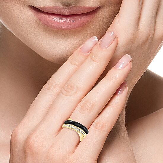 Effy Final Call Limited Quantities! Womens 1/3 CT. T.W. Genuine Black Onyx 14K Gold Curved Crossover Cocktail Ring