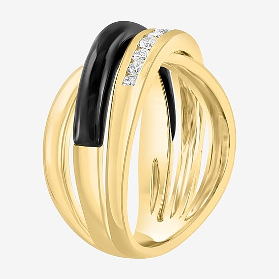 Effy Final Call Limited Quantities! Womens 1/3 CT. T.W. Genuine Black Onyx 14K Gold Curved Crossover Cocktail Ring