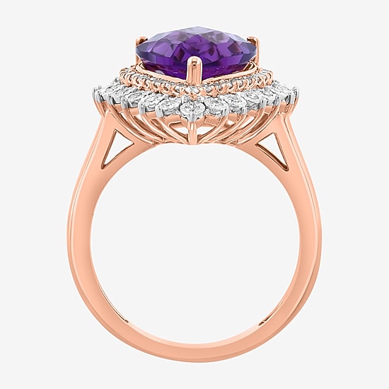 Effy Final Call Limited Quantities! Womens 1/3 CT. T.W. Genuine Purple Amethyst 14K Gold Pear Halo Cocktail Ring
