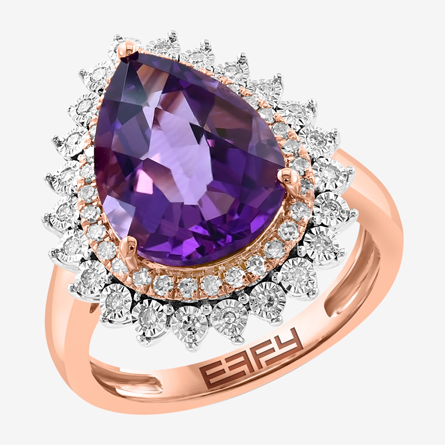 Effy Final Call Limited Quantities! Womens 1/3 CT. T.W. Genuine Purple Amethyst 14K Gold Pear Halo Cocktail Ring