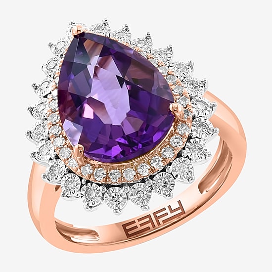 Effy Final Call Limited Quantities! Womens 1/3 CT. T.W. Genuine Purple Amethyst 14K Gold Pear Halo Cocktail Ring