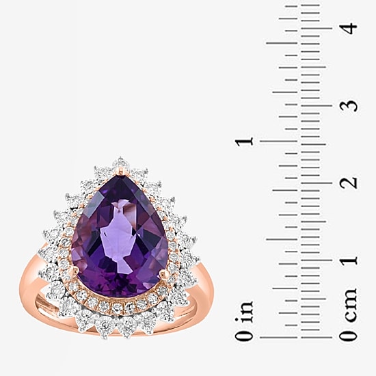 Effy Final Call Limited Quantities! Womens 1/3 CT. T.W. Genuine Purple Amethyst 14K Gold Pear Halo Cocktail Ring