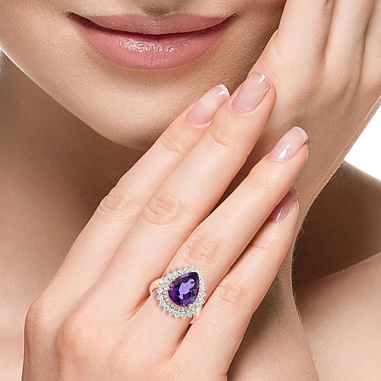 Effy Final Call Limited Quantities! Womens 1/3 CT. T.W. Genuine Purple Amethyst 14K Gold Pear Halo Cocktail Ring
