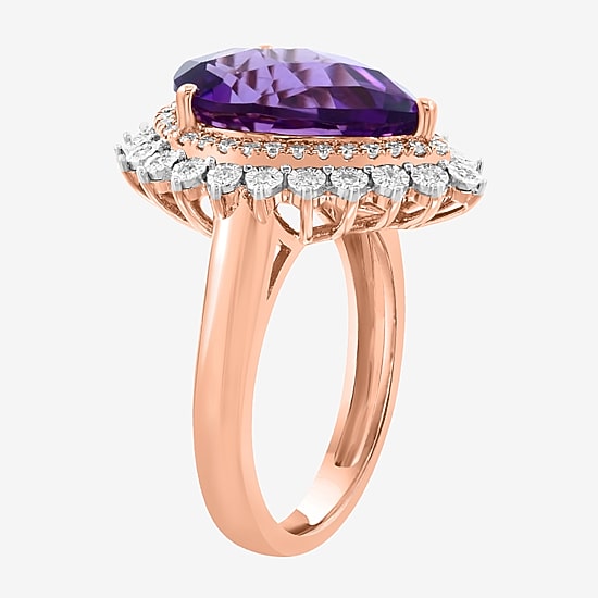 Effy Final Call Limited Quantities! Womens 1/3 CT. T.W. Genuine Purple Amethyst 14K Gold Pear Halo Cocktail Ring