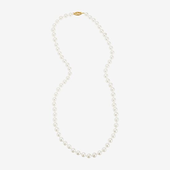 Womens White 10K Gold 18 Inch Strand Necklace