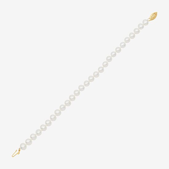 Womens White Cultured Freshwater Pearl 10K Gold Strand Bracelet