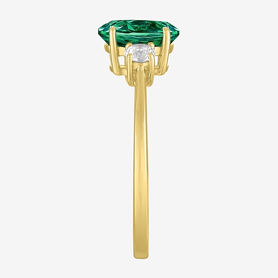 Gemstone 10K Gold 3-Stone Oval Cocktail Ring