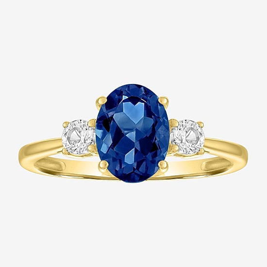 Gemstone 10K Gold 3-Stone Oval Cocktail Ring