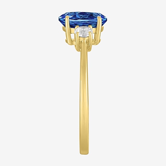 Gemstone 10K Gold 3-Stone Oval Cocktail Ring