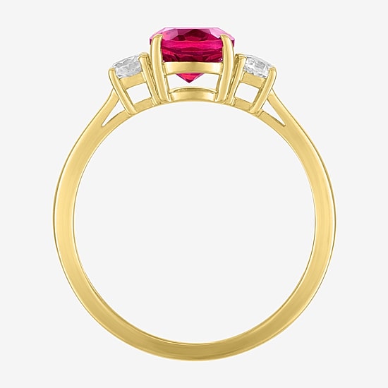 Gemstone 10K Gold 3-Stone Oval Cocktail Ring