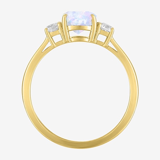 Gemstone 10K Gold 3-Stone Oval Cocktail Ring
