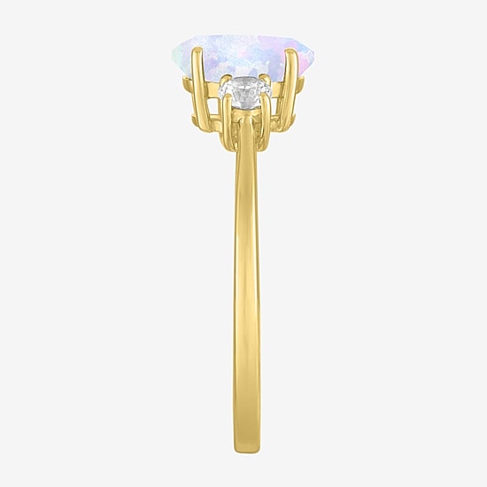 Gemstone 10K Gold 3-Stone Oval Cocktail Ring