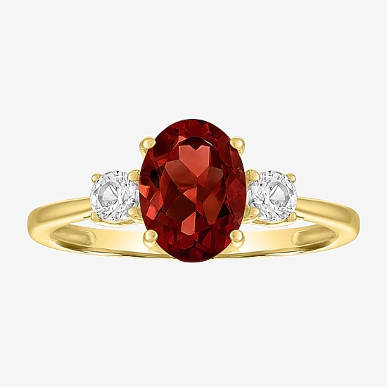 Gemstone 10K Gold 3-Stone Oval Cocktail Ring