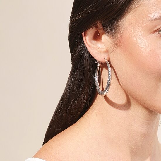 Womens Sterling Silver 50mm Infinity Hoop Earrings