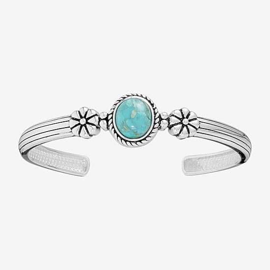 Womens Blue Turquoise Sterling Silver Cuff Bracelet