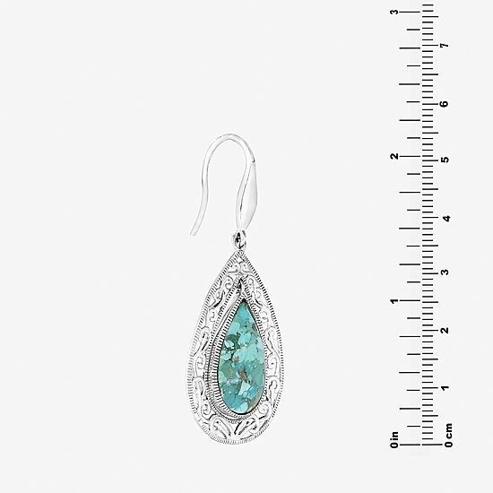Womens Blue Turquoise Sterling Silver Drop Earrings