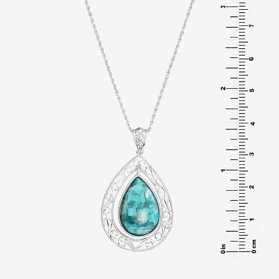 Womens Blue Turquoise Sterling Silver 18 Inch Pendant Necklace