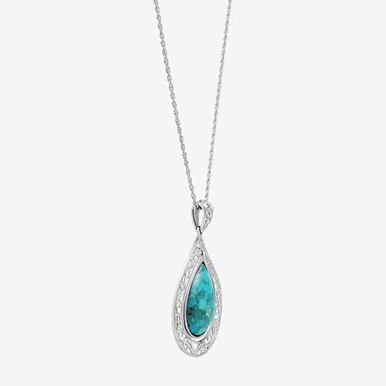 Womens Blue Turquoise Sterling Silver 18 Inch Pendant Necklace