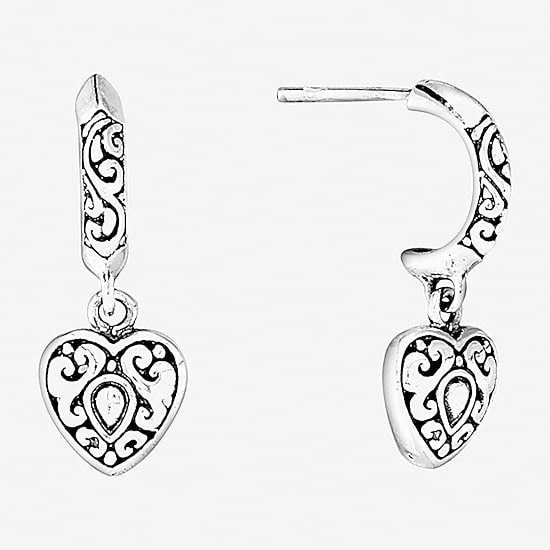 Bali Inspired Womens Sterling Silver Heart Drop Earrings