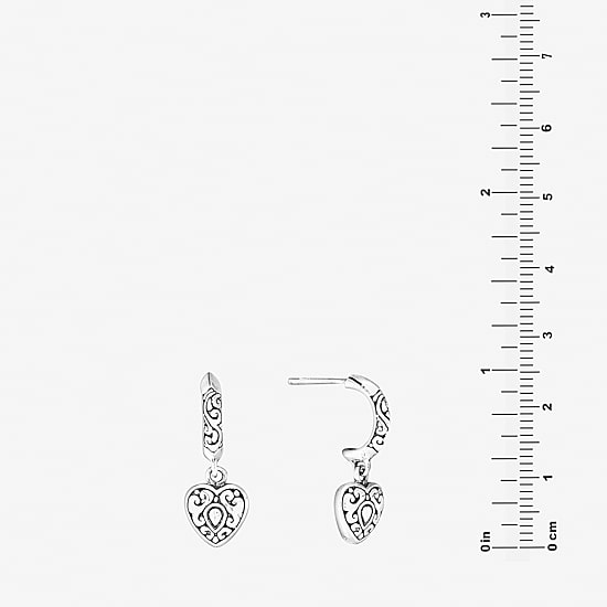 Bali Inspired Womens Sterling Silver Heart Drop Earrings