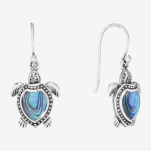 Bali Inspired Turtle Womens Blue Abalone Sterling Silver Drop Earrings, One Size