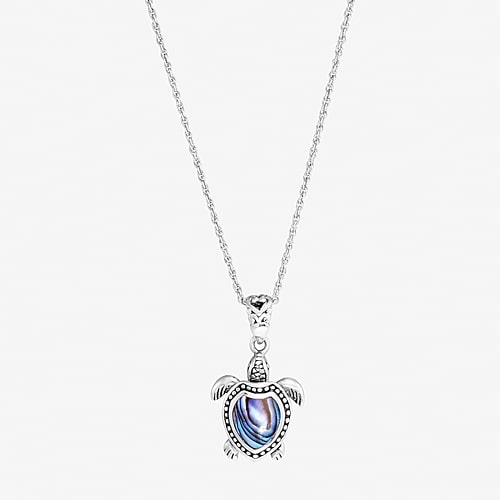 Bali Inspired Turtle Womens Blue Abalone Sterling Silver 18 Inch Pendant Necklace, One Size