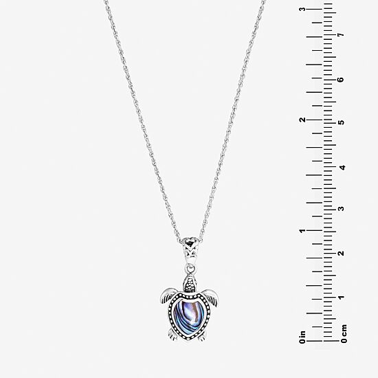 Bali Inspired Turtle Womens Blue Abalone Sterling Silver 18 Inch Pendant Necklace
