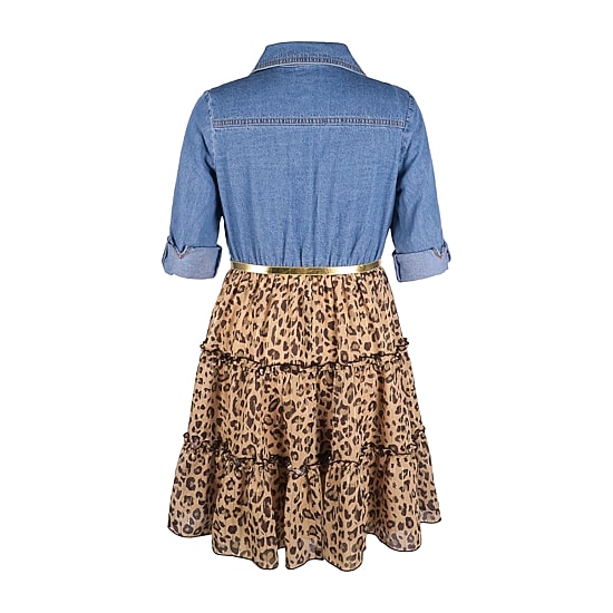 Lilt Little & Big Kid Girls Long Sleeve Midi Leopard Shirt Dress