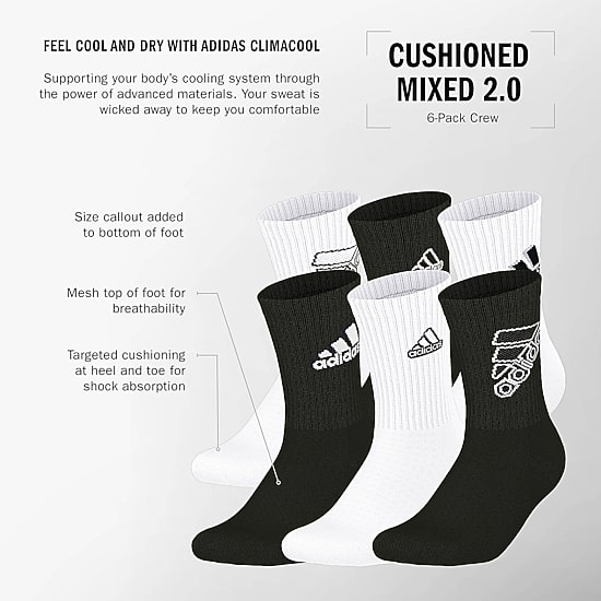 adidas Little & Big Kid Boys 6 Pair Crew Socks
